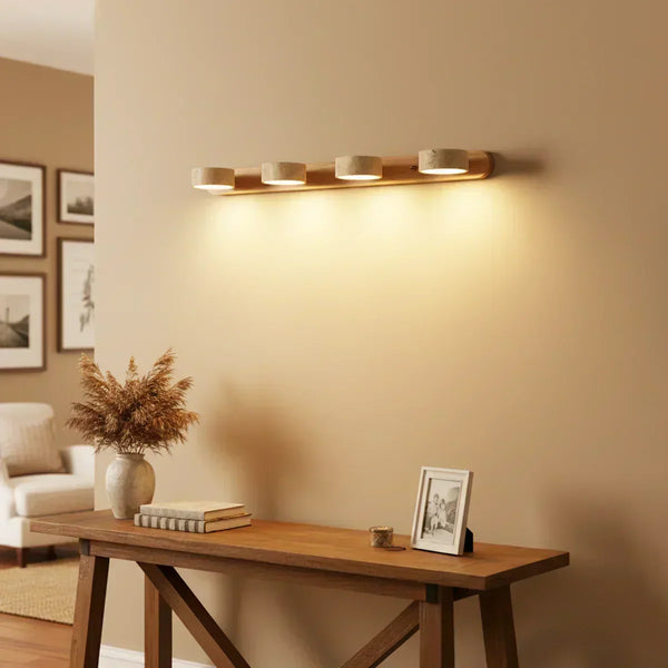 modern beige travertine wood duo led wall light