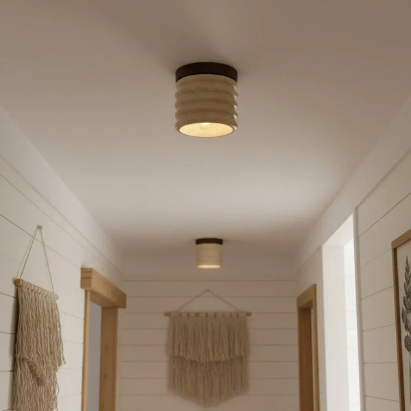 modern beige travertine wood flush mount ceiling light