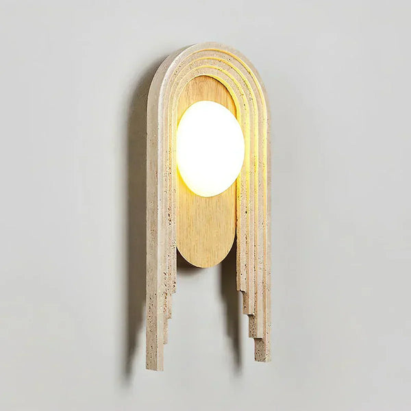 modern beige travertine wood glass wall light