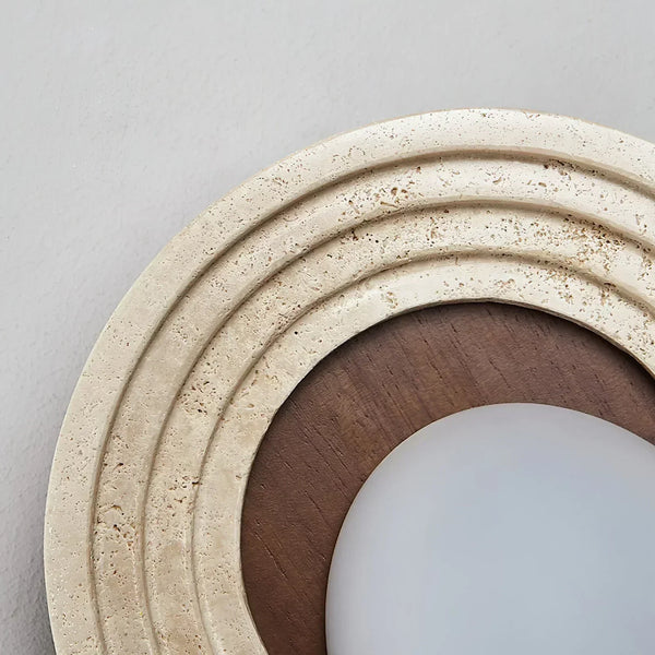 modern beige travertine wood glass wall light