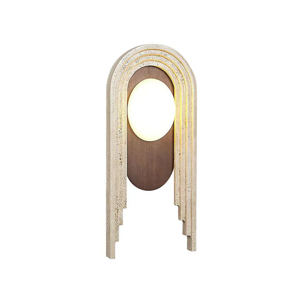modern beige travertine wood glass wall light