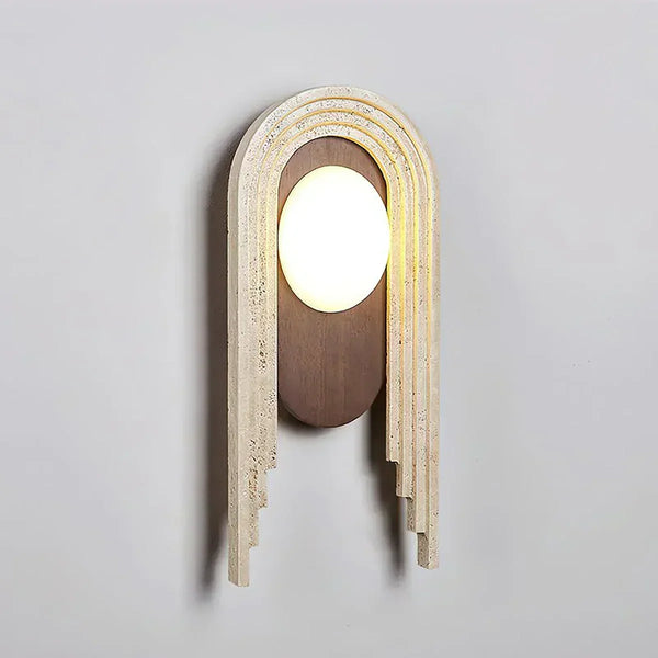 modern beige travertine wood glass wall light