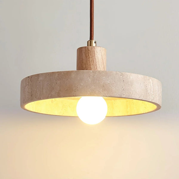 modern beige travertine wood globe pendant light