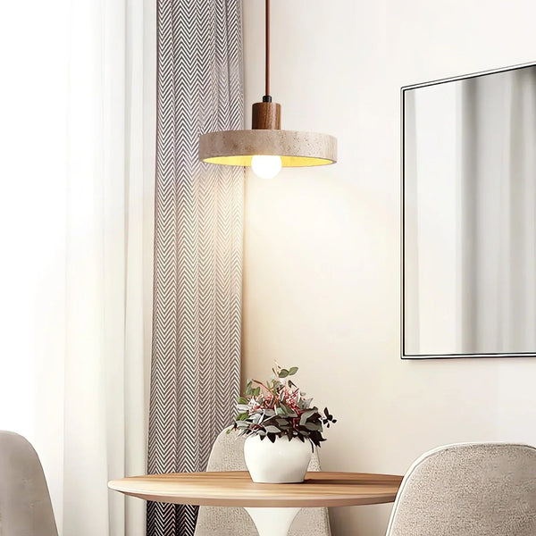 modern beige travertine wood globe pendant light