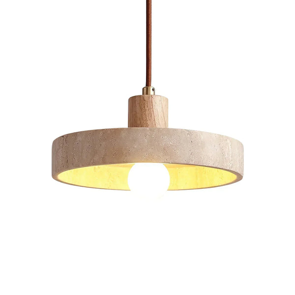 modern beige travertine wood globe pendant light