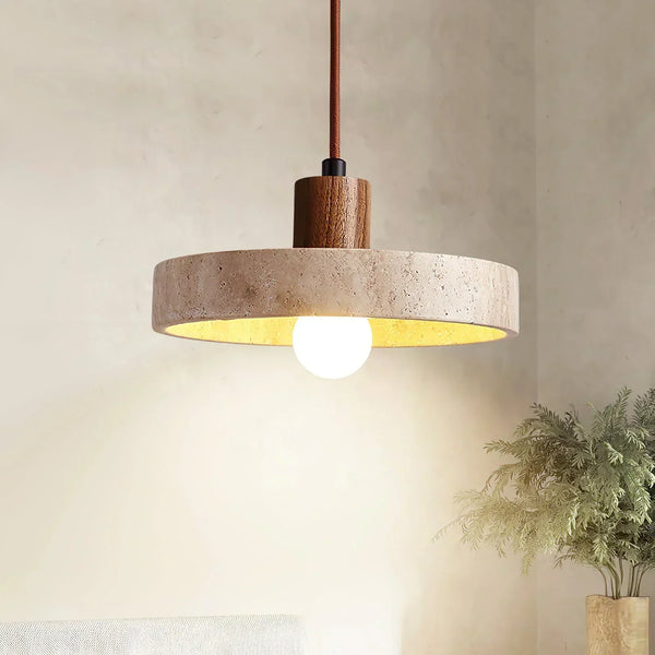 modern beige travertine wood globe pendant light