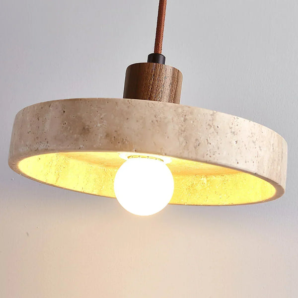 modern beige travertine wood globe pendant light