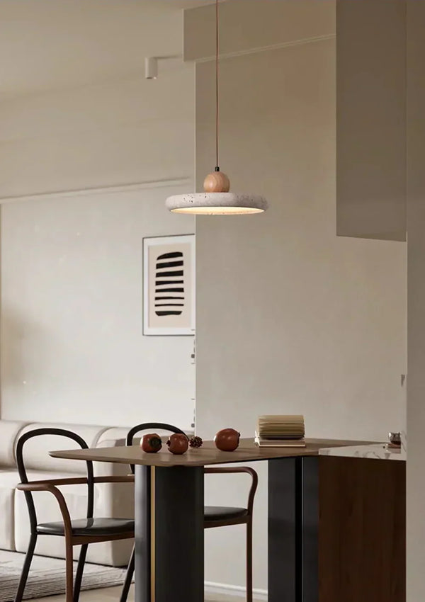 modern beige travertine wood pendant lamp 2