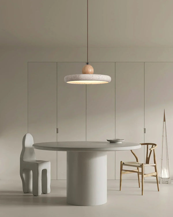 modern beige travertine wood pendant lamp 2