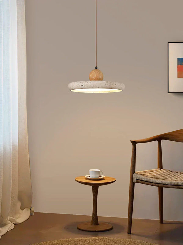 modern beige travertine wood pendant lamp 2