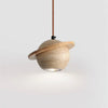 modern beige travertine wood planet pendant light