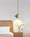 modern beige travertine wood planet pendant light