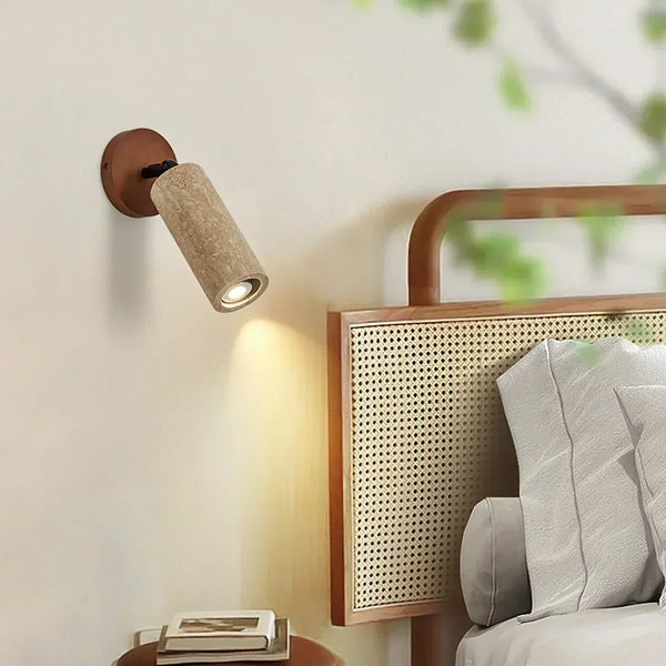 modern beige travertine wood wall sconce