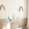 modern beige travertine wood wall sconce