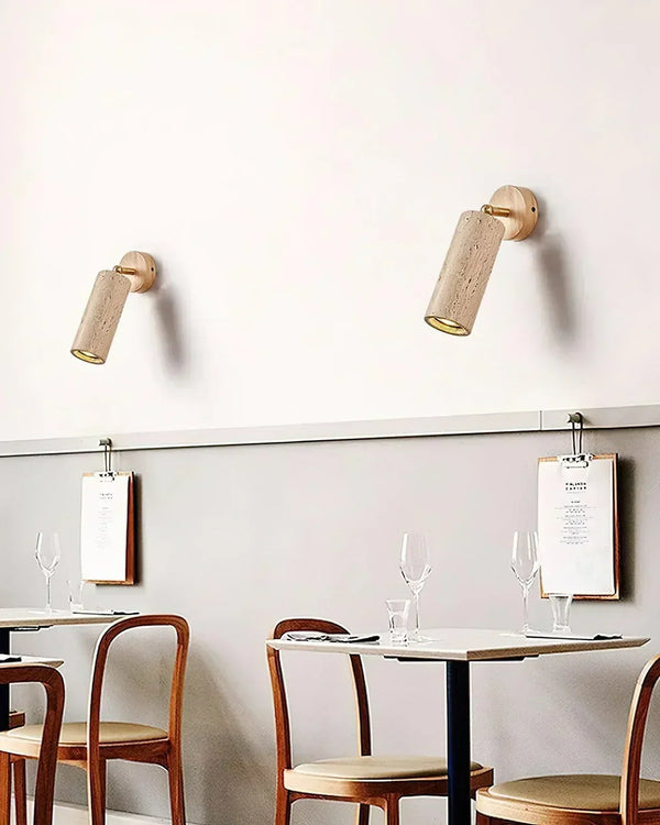 modern beige travertine wood wall sconce