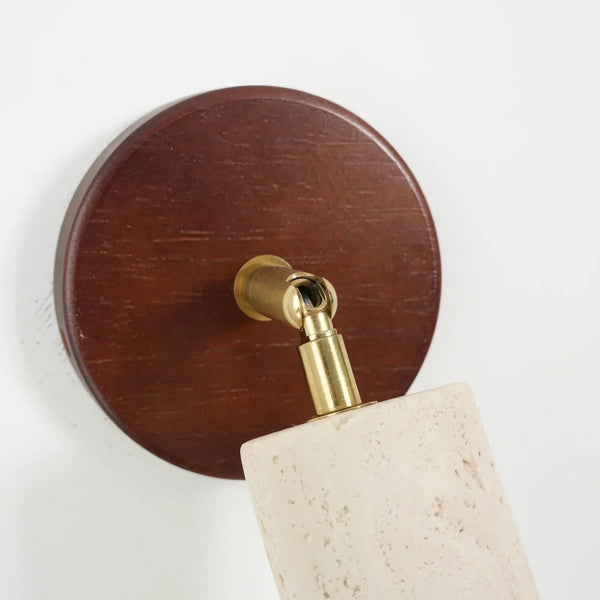 modern beige travertine wood wall sconce