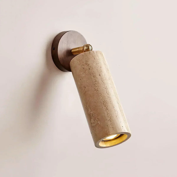 modern beige travertine wood wall sconce