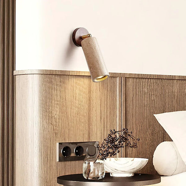 modern beige travertine wood wall sconce