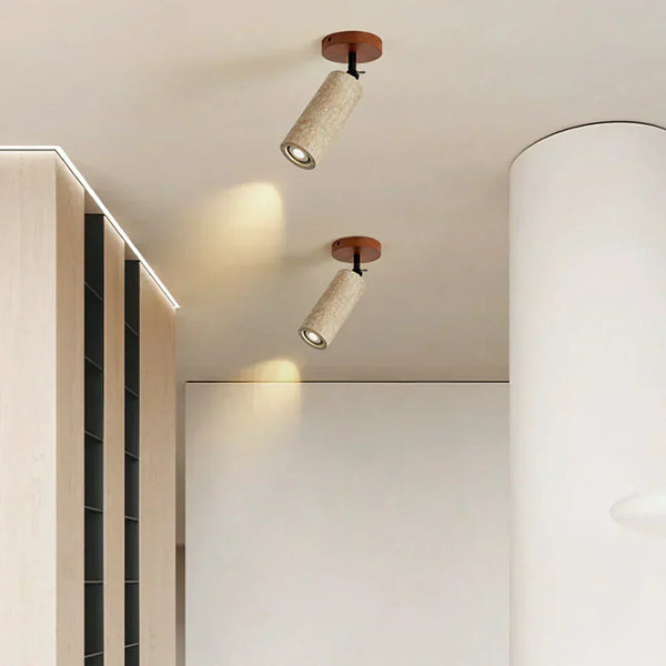 modern beige travertine wood wall sconce