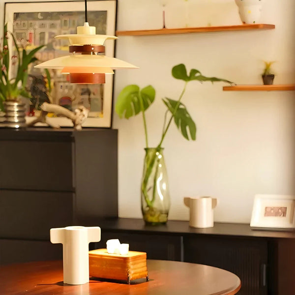 modern beige walnut multilayer metal pendant light