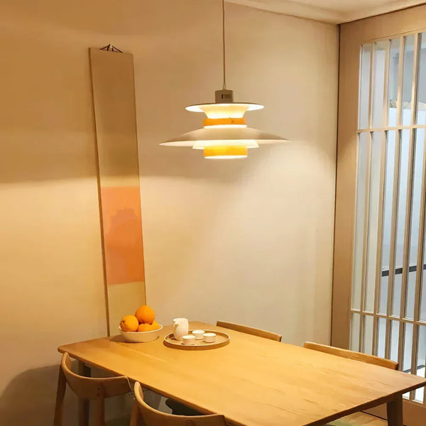modern beige walnut multilayer metal pendant light
