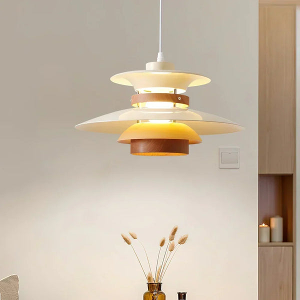 modern beige walnut multilayer metal pendant light