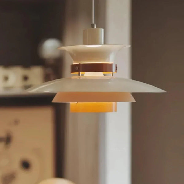 modern beige walnut multilayer metal pendant light
