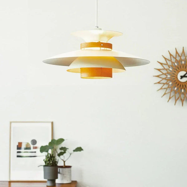 modern beige walnut multilayer metal pendant light