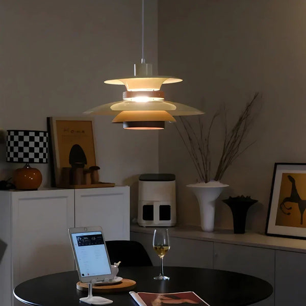 modern beige walnut multilayer metal pendant light