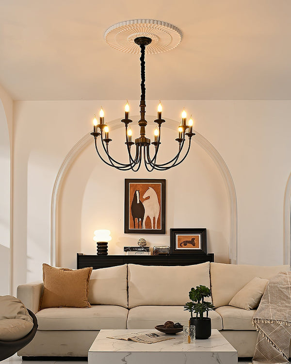 modern black ash wood candle style chandelier