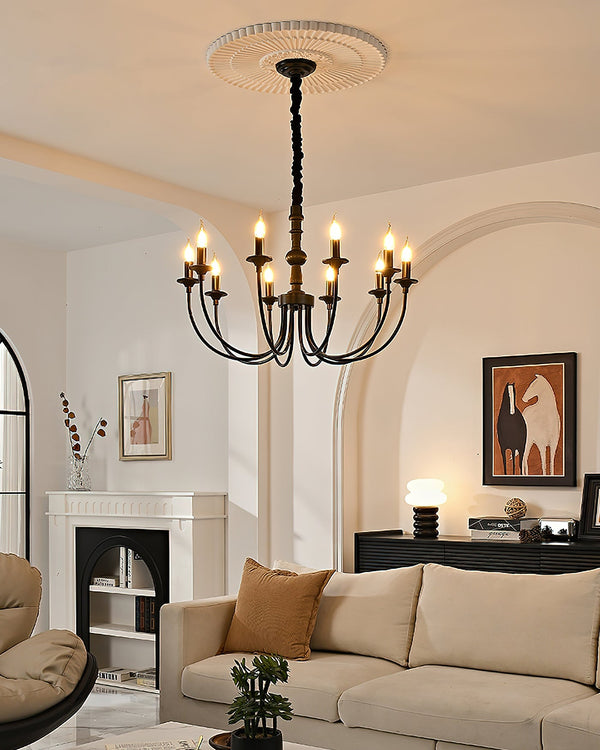 modern black ash wood candle style chandelier
