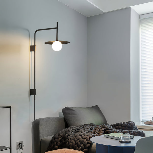 modern black iron glass swing arm wall lamp