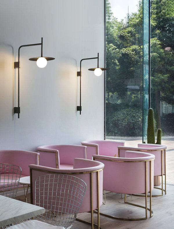 modern black iron glass swing arm wall lamp