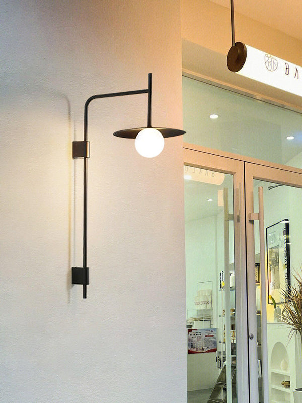 modern black iron glass swing arm wall lamp