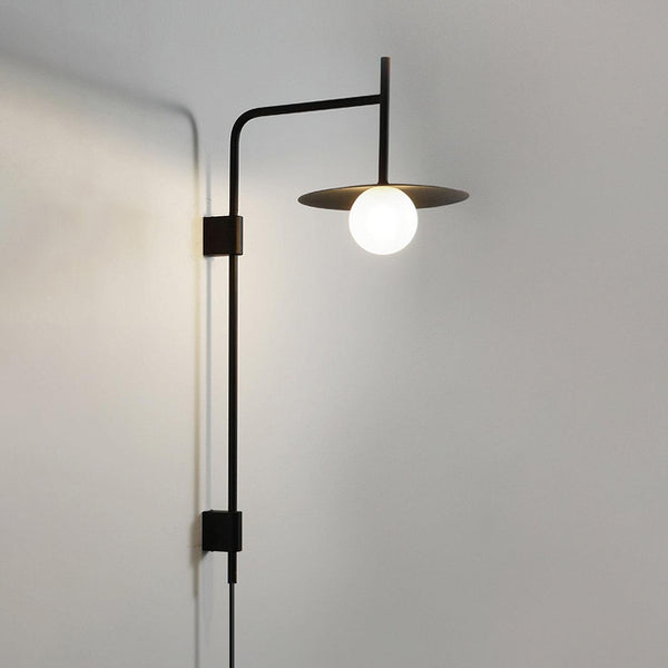 modern black iron glass swing arm wall lamp