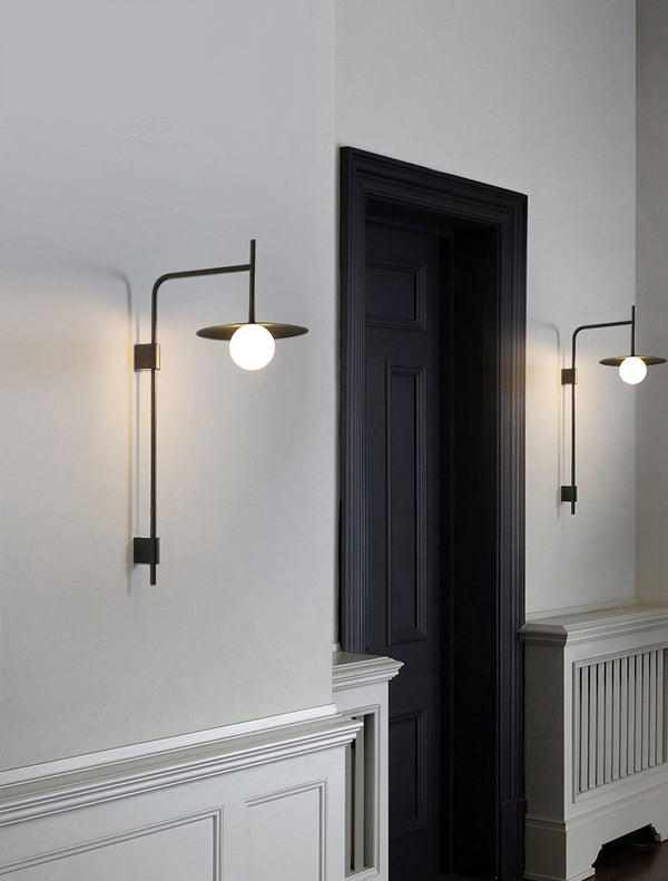 modern black iron glass swing arm wall lamp