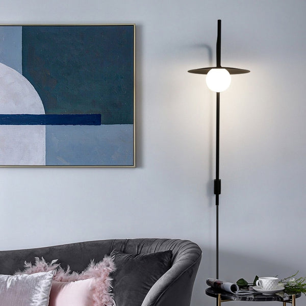 modern black iron glass swing arm wall lamp