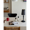 modern black iron wood glass rechargeable table lamp