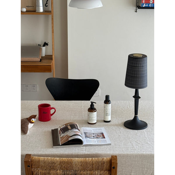modern black iron wood glass rechargeable table lamp