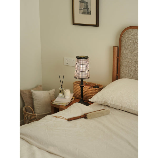 modern black iron wood glass rechargeable table lamp