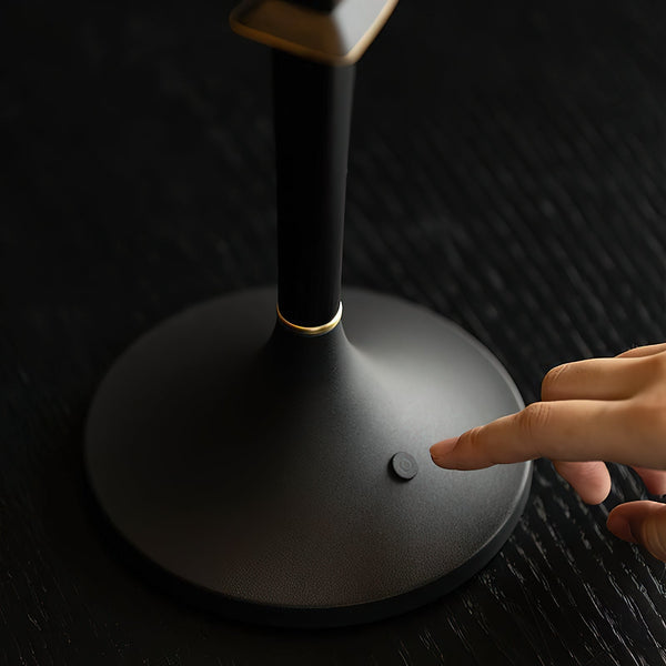 modern black iron wood glass rechargeable table lamp