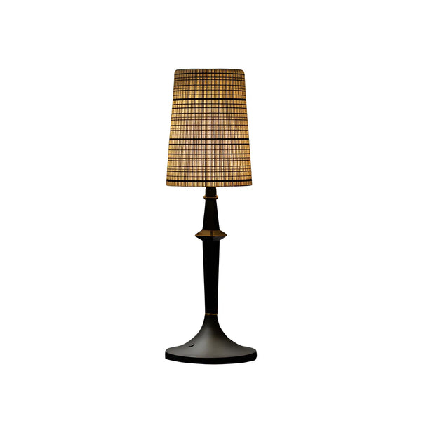 modern black iron wood glass rechargeable table lamp