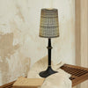 modern black iron wood glass rechargeable table lamp