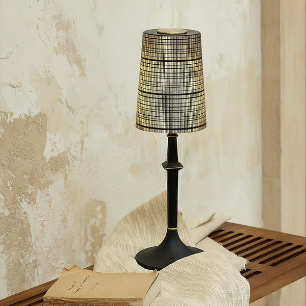 modern black iron wood glass rechargeable table lamp