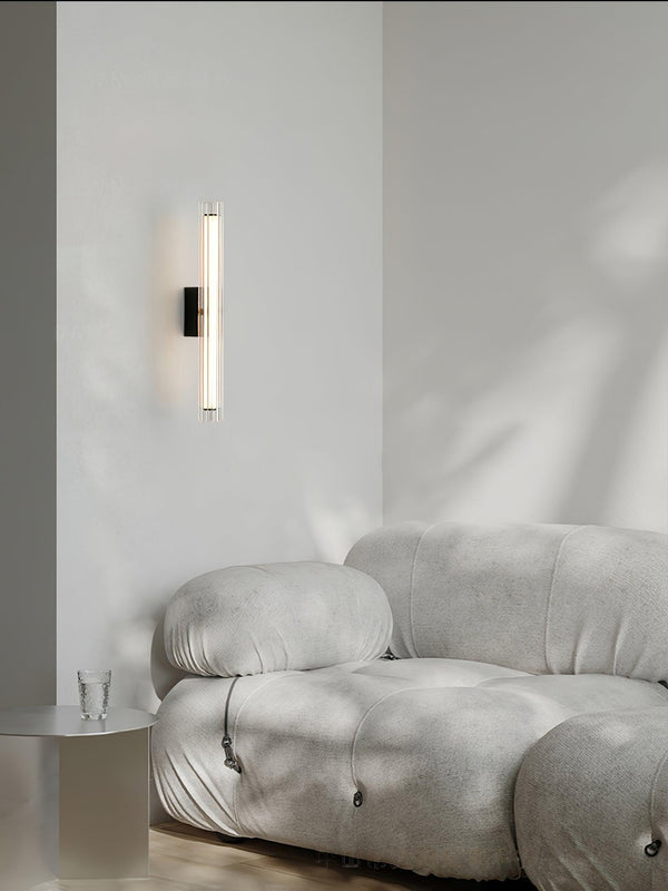 modern black metal clear textured glass tube wall lamp