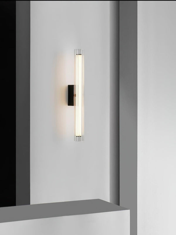 modern black metal clear textured glass tube wall lamp