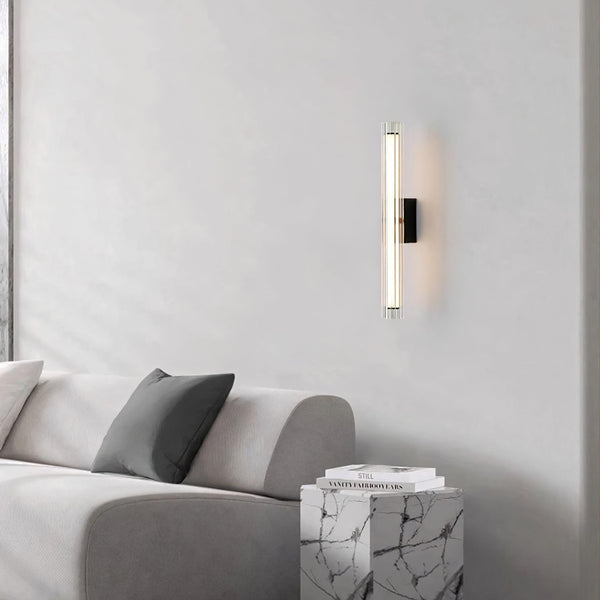 modern black metal clear textured glass tube wall lamp