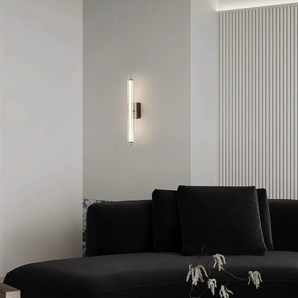 modern black metal clear textured glass tube wall lamp