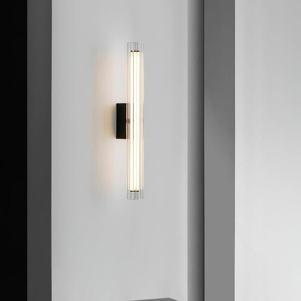 modern black metal clear textured glass tube wall lamp