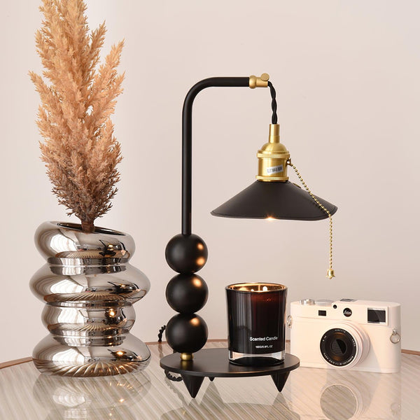 modern black metal leather table lamp gold tone